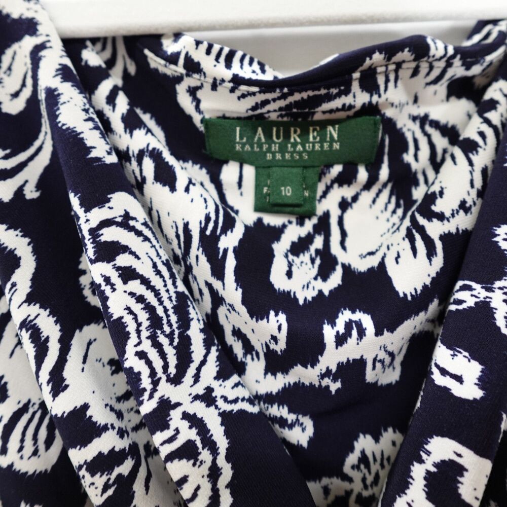 Lauren Ralph Lauren Dress Women’s Size 10 Ruched Navy White Floral Formal Spring - Picture 13 of 16